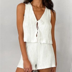 White Tie Front Vest With Shorts Set
